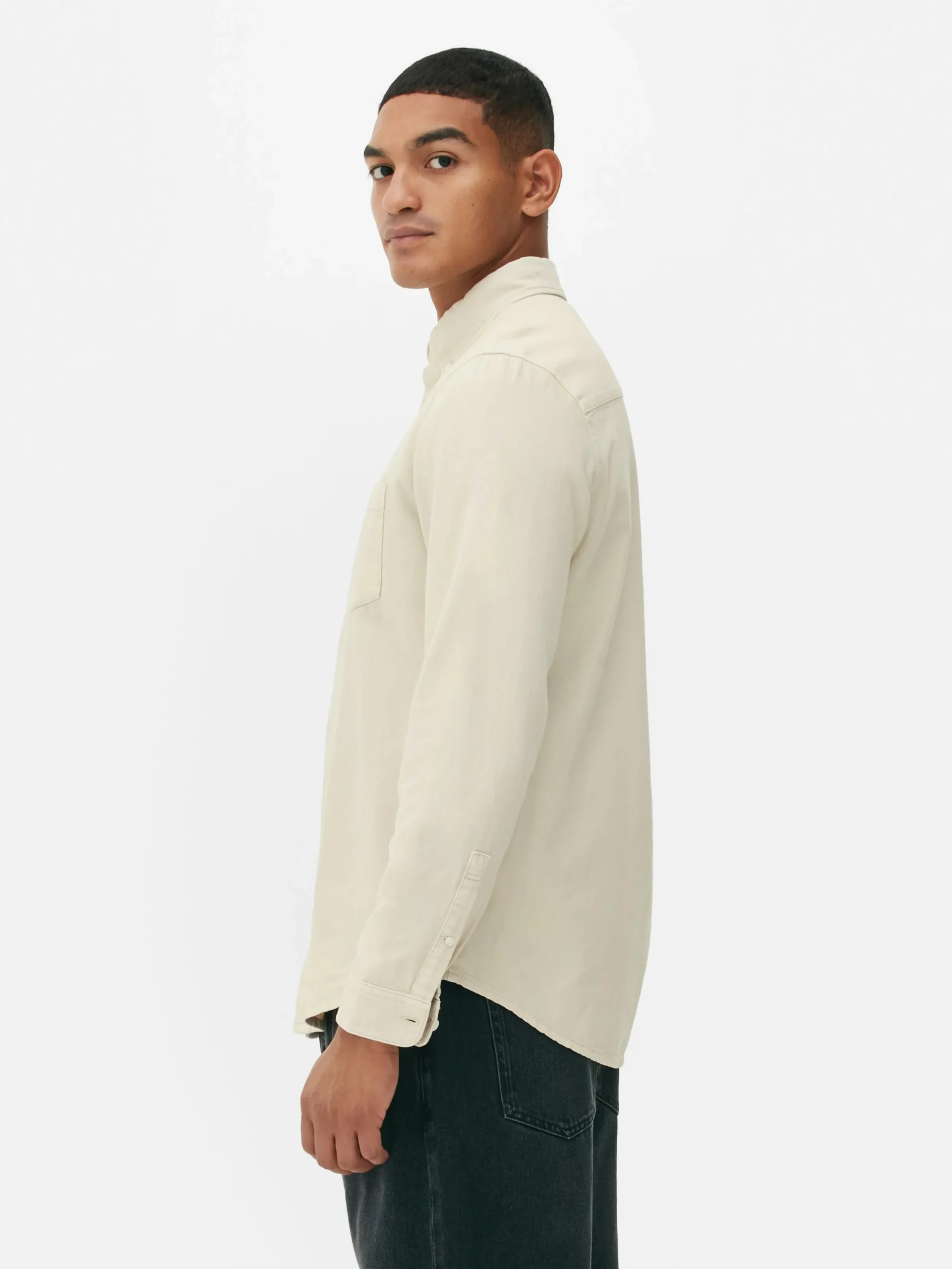 Hemden|Primark Langärmeliges Hemd Aus Baumwoll-Twill Beige