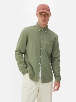 Hemden|Primark Langärmeliges Hemd Aus Baumwoll-Twill Hellgrün