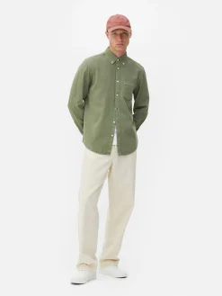 Hemden|Primark Langärmeliges Hemd Aus Baumwoll-Twill Hellgrün
