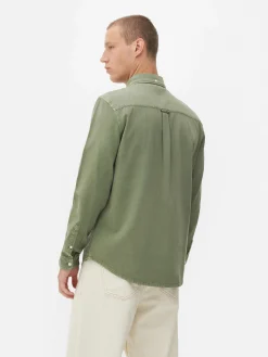 Hemden|Primark Langärmeliges Hemd Aus Baumwoll-Twill Hellgrün