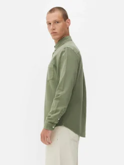 Hemden|Primark Langärmeliges Hemd Aus Baumwoll-Twill Hellgrün