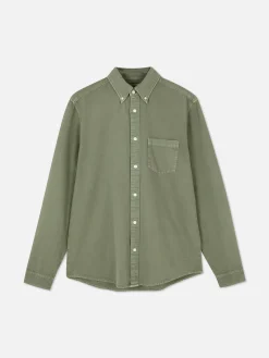 Hemden|Primark Langärmeliges Hemd Aus Baumwoll-Twill Hellgrün