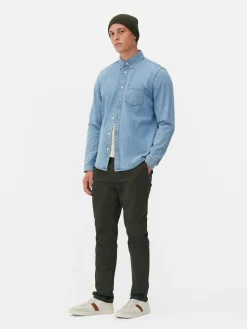 Hemden|Primark Langärmeliges Hemd Aus Baumwoll-Twill Blau