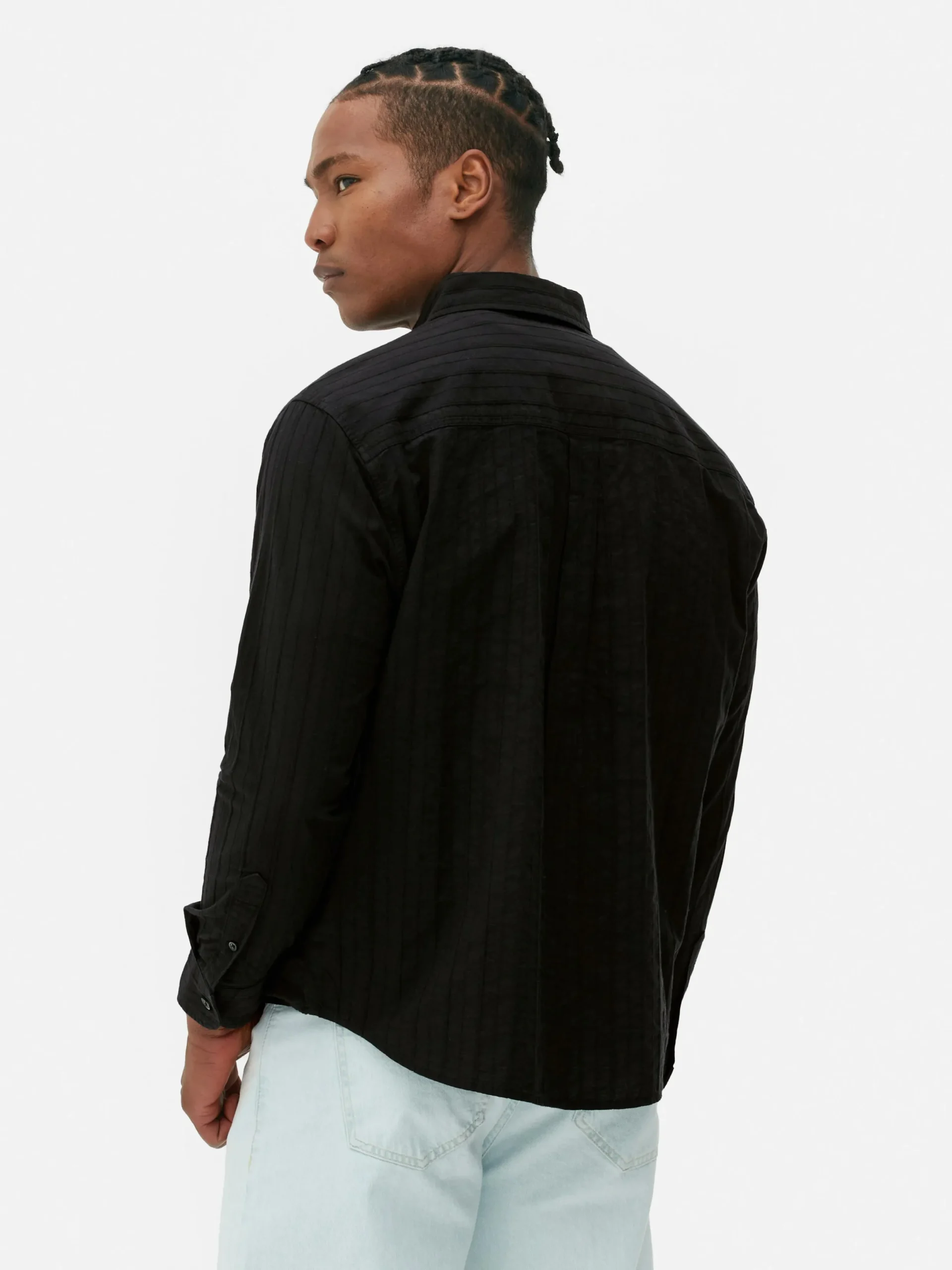 Hemden|Primark Langärmeliges Jacquardhemd Schwarz