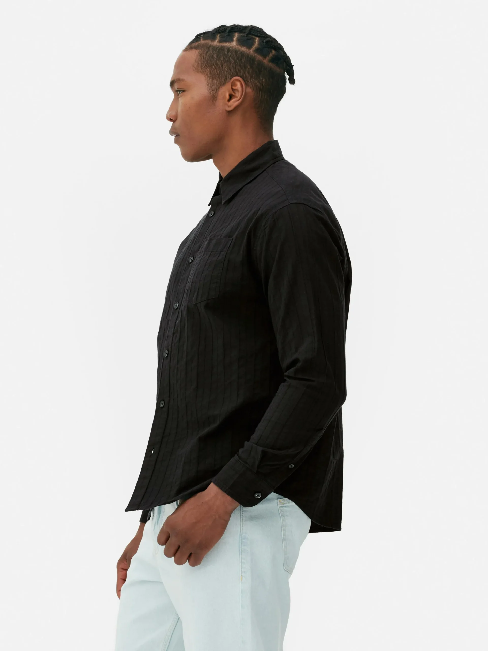 Hemden|Primark Langärmeliges Jacquardhemd Schwarz