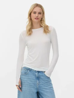 Tops Und T-Shirts|Primark Langärmeliges „Rita Ora“ Stretch-T-Shirt Elfenbeinfarben