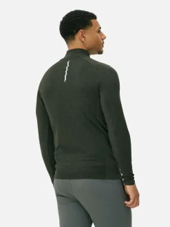 Sportbekleidung|Tops Und T-Shirts|Primark Langärmeliges Sport-Top Mit Viertelreißverschluss Dunkelgrün