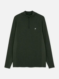 Sportbekleidung|Tops Und T-Shirts|Primark Langärmeliges Sport-Top Mit Viertelreißverschluss Dunkelgrün
