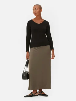 Tops Und T-Shirts|Primark Langärmeliges Stretch-T-Shirt Schwarz