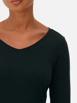Tops Und T-Shirts|Primark Langärmeliges Stretch-T-Shirt Schwarz