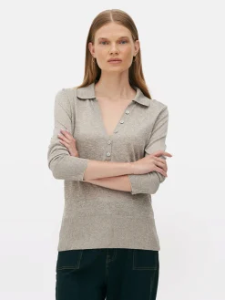Pullover Und Cardigans|Primark Langärmeliges „The Edit“ Strick-Poloshirt Taupefarben