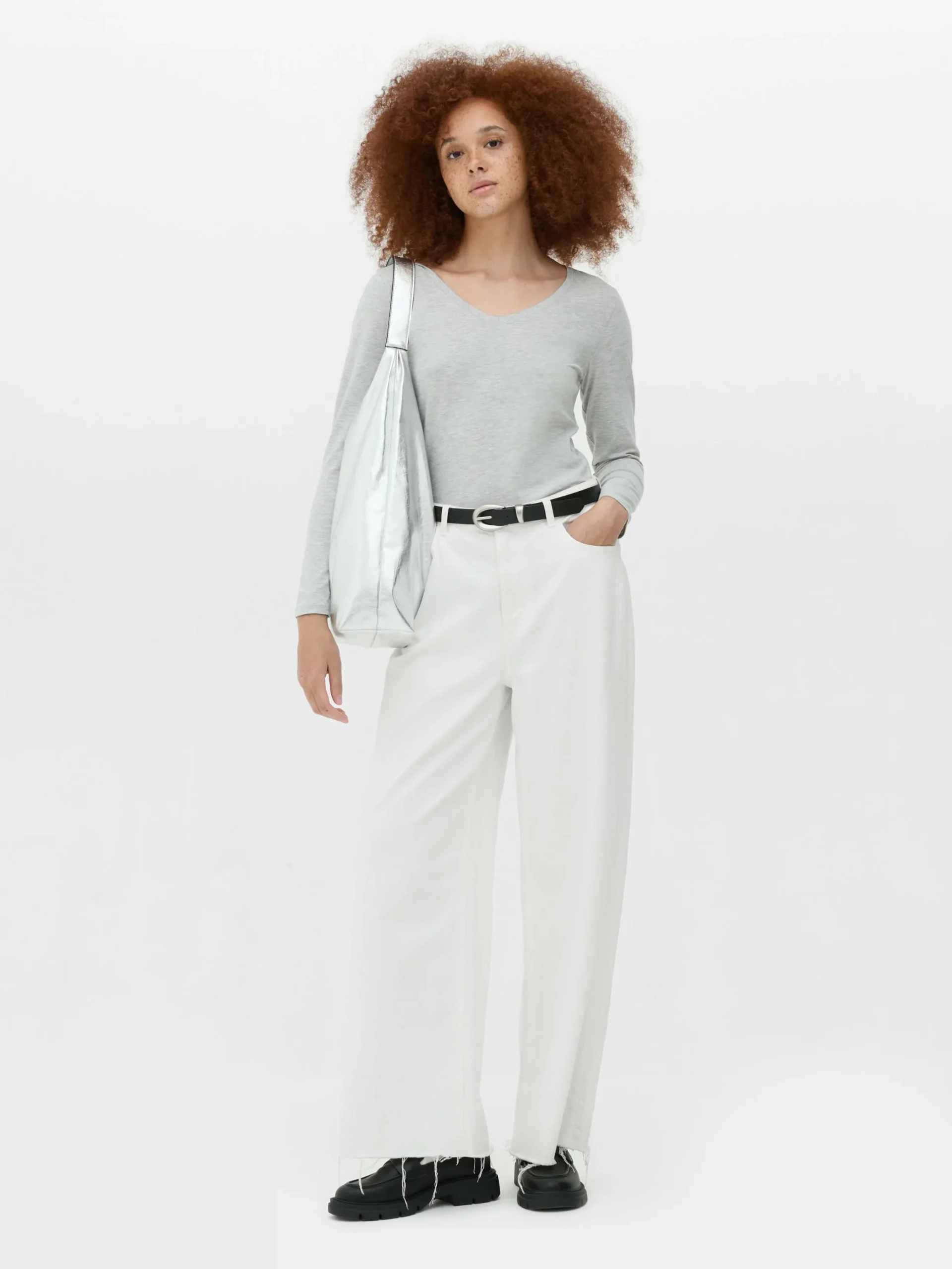 Tops Und T-Shirts|Primark Langärmeliges Top Mit V-Ausschnitt Grau meliert