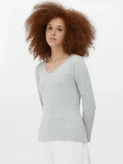 Tops Und T-Shirts|Primark Langärmeliges Top Mit V-Ausschnitt Grau meliert