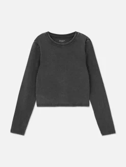 Tops Und T-Shirts|Primark Langärmeliges T-Shirt In Acid-Wash-Optik Anthrazitfarben