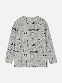 Tops Und T-Shirts|Primark Langärmeliges T-Shirt Mit Gaming-Motiv Grau meliert