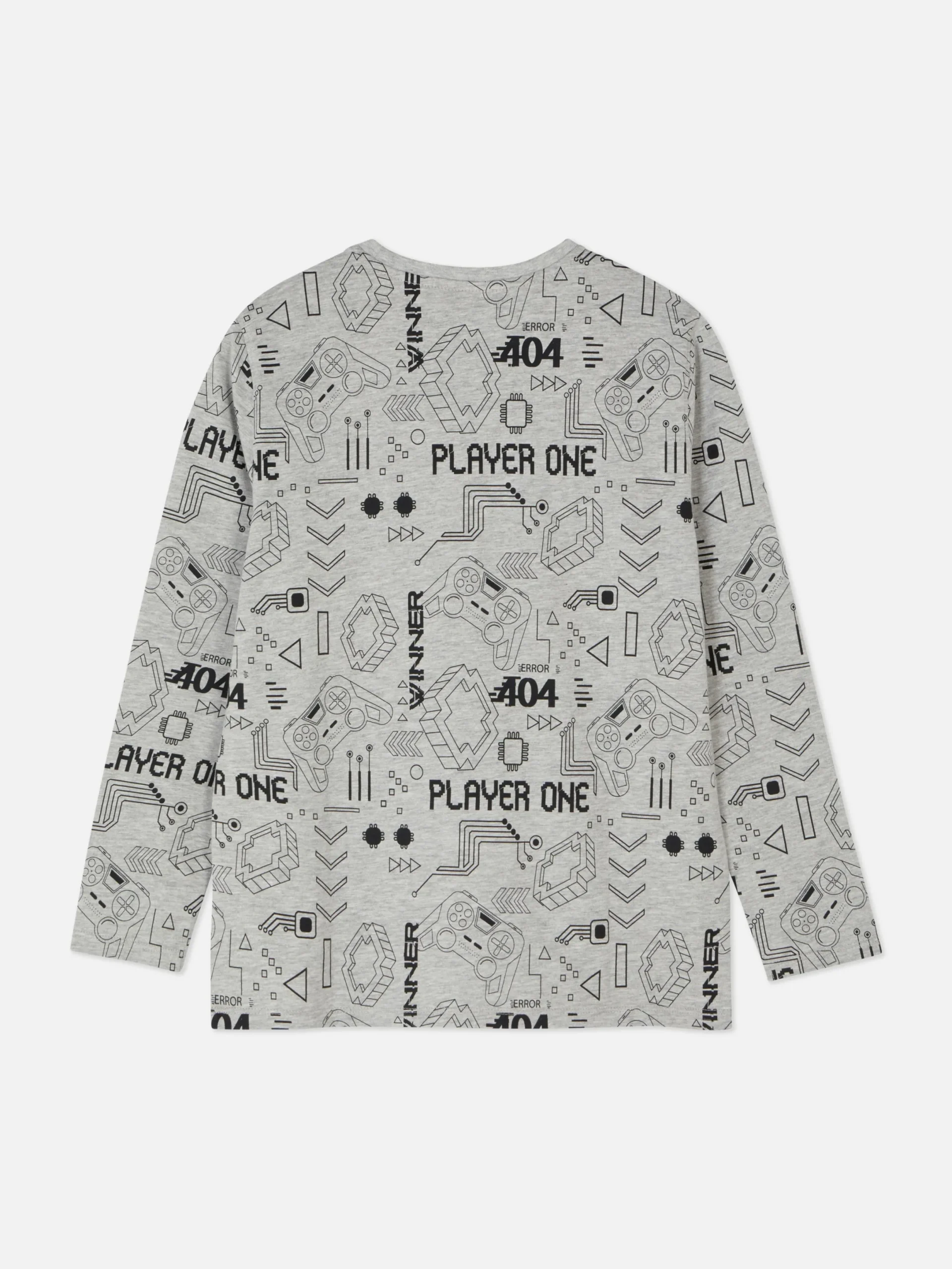 Tops Und T-Shirts|Primark Langärmeliges T-Shirt Mit Gaming-Motiv Grau meliert