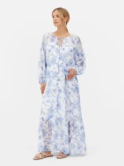 Kleider|Primark Langärmeliges Umstands-Maxikleid Mit Blumenmuster Blau