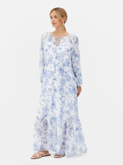 Kleider|Primark Langärmeliges Umstands-Maxikleid Mit Blumenmuster Blau
