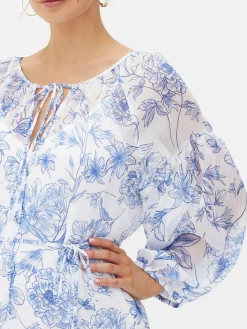 Kleider|Primark Langärmeliges Umstands-Maxikleid Mit Blumenmuster Blau