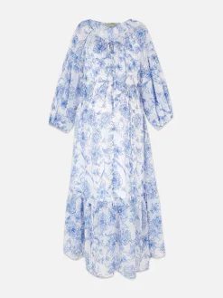 Kleider|Primark Langärmeliges Umstands-Maxikleid Mit Blumenmuster Blau