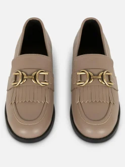 Flache Schuhe|Primark Loafer Mit Fransen Und Schnalle Taupefarben