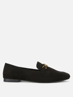 Flache Schuhe|Primark Loafer Mit Kettendetail In Weiter Passform Schwarz