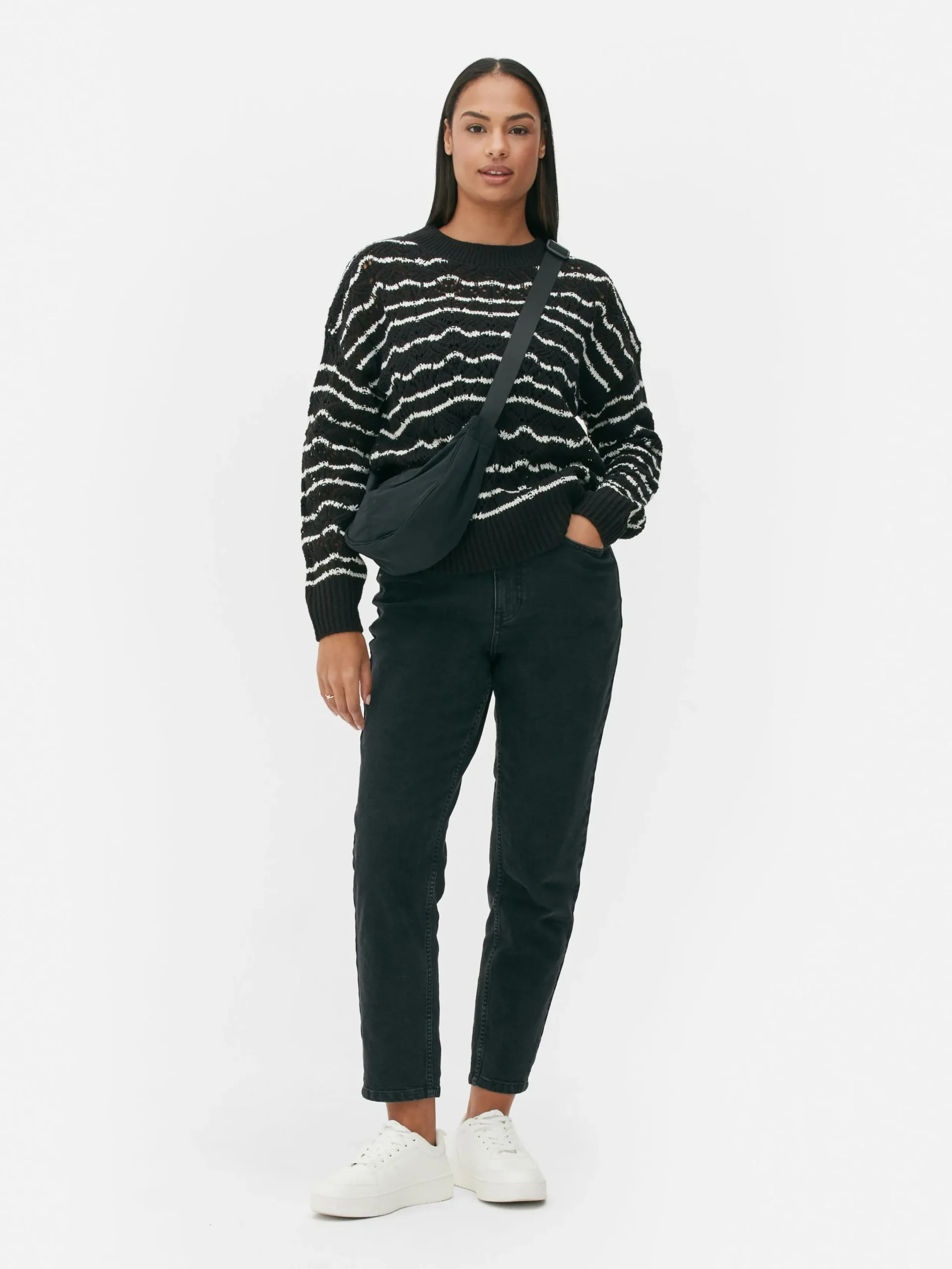 Pullover Und Cardigans|Primark Lochstrickpullover Mit Rundhalsausschnitt Schwarz/Weiß