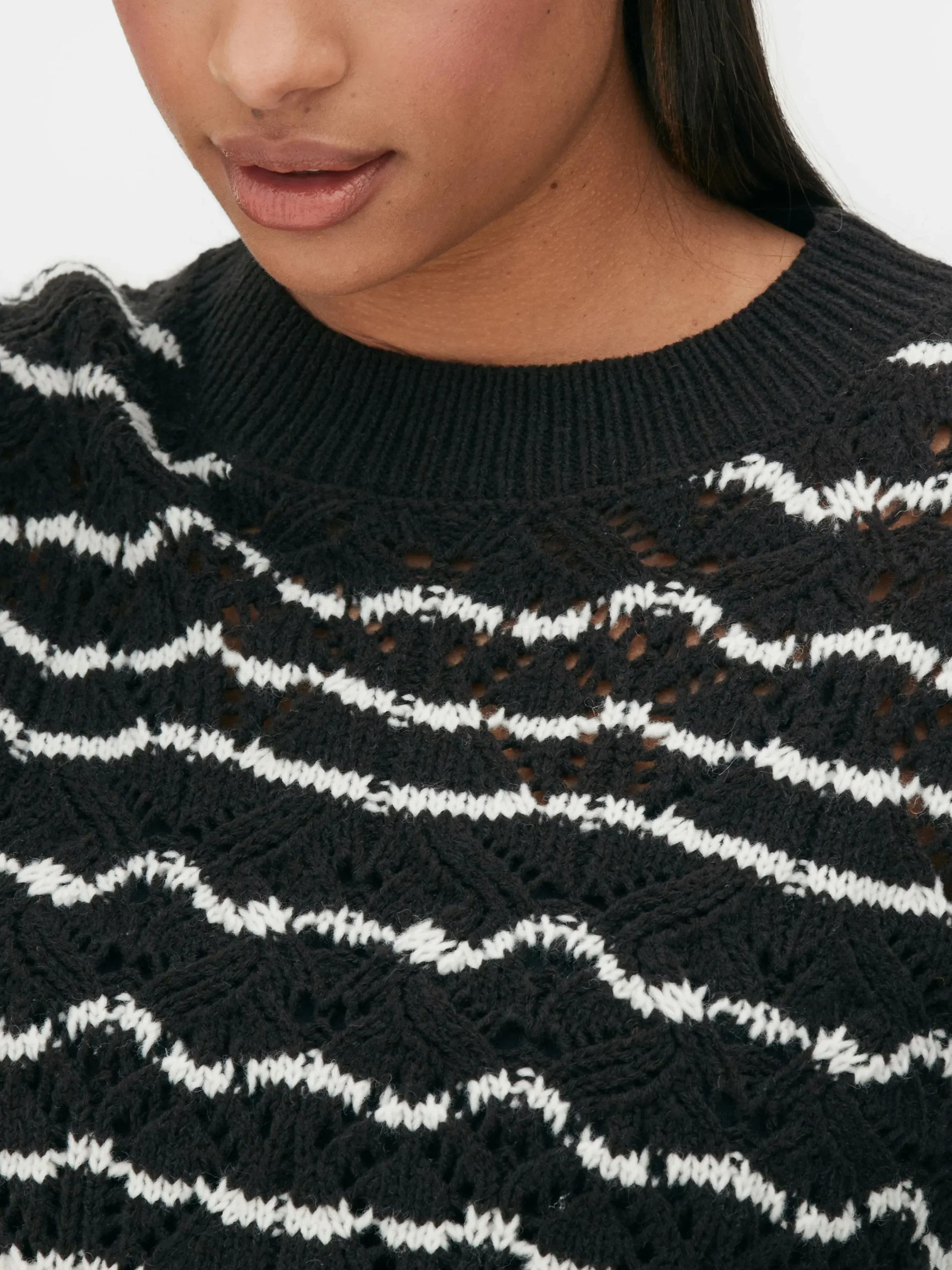 Pullover Und Cardigans|Primark Lochstrickpullover Mit Rundhalsausschnitt Schwarz/Weiß