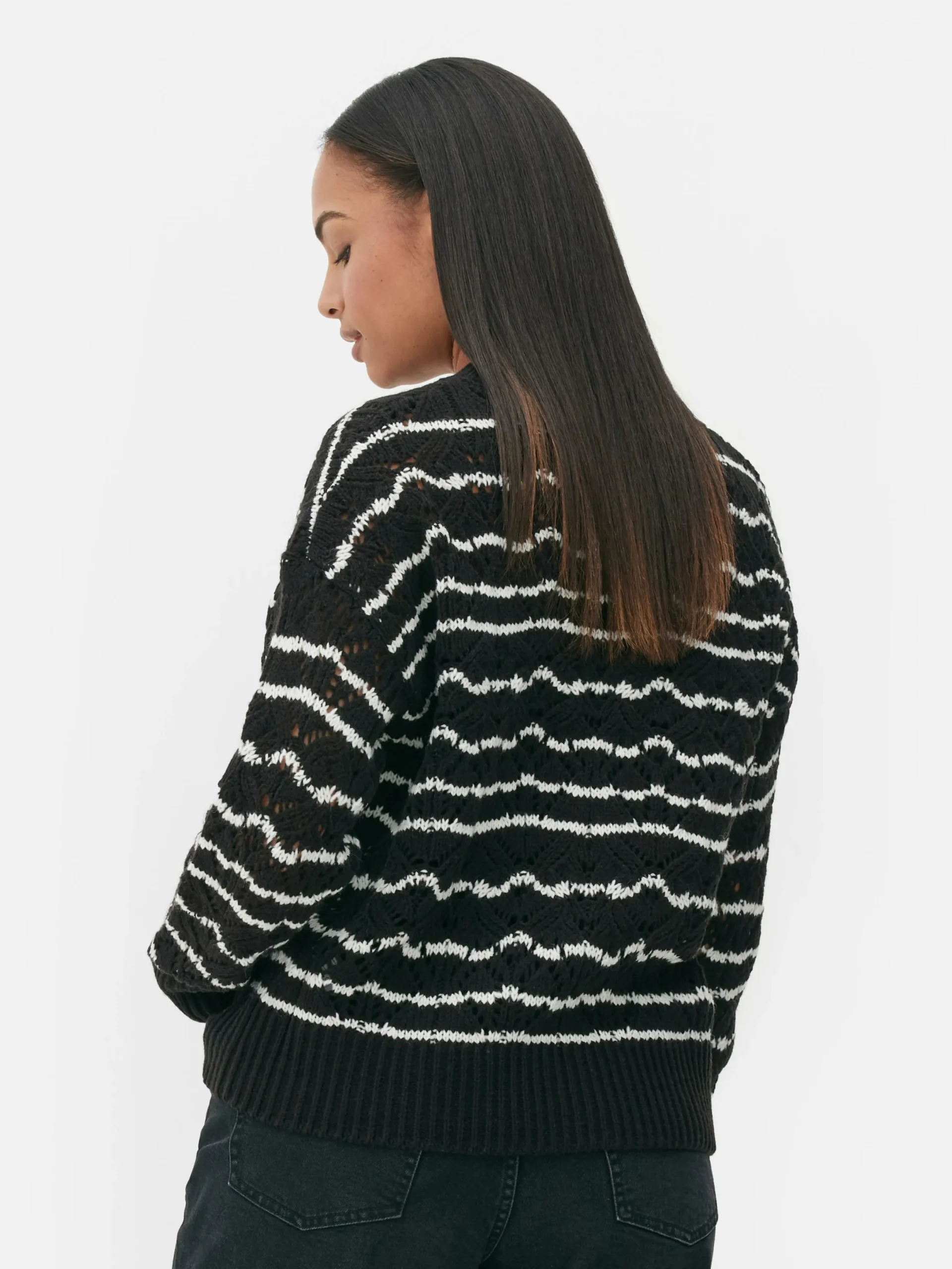 Pullover Und Cardigans|Primark Lochstrickpullover Mit Rundhalsausschnitt Schwarz/Weiß