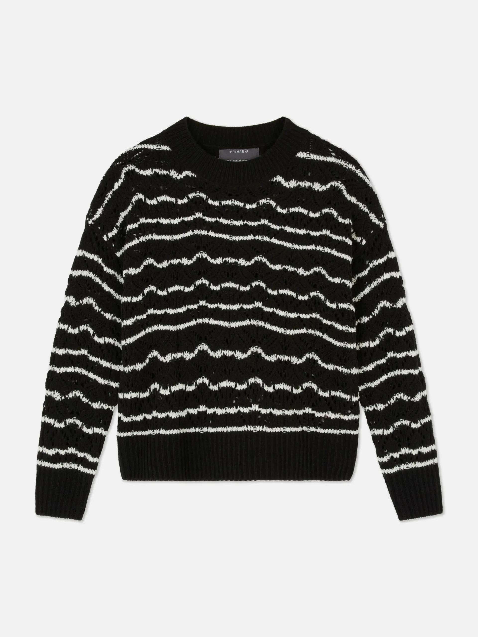 Pullover Und Cardigans|Primark Lochstrickpullover Mit Rundhalsausschnitt Schwarz/Weiß