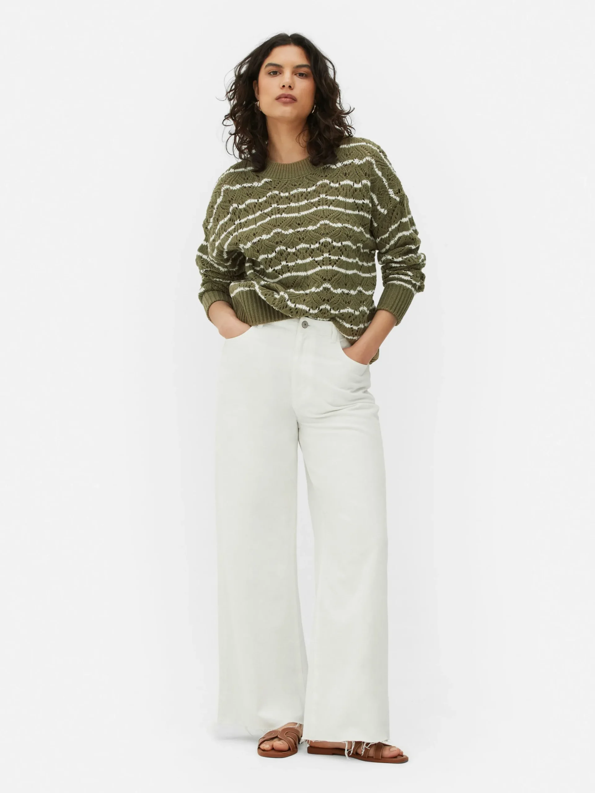 Pullover Und Cardigans|Primark Lochstrickpullover Mit Rundhalsausschnitt Khakifarben