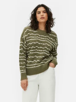 Pullover Und Cardigans|Primark Lochstrickpullover Mit Rundhalsausschnitt Khakifarben