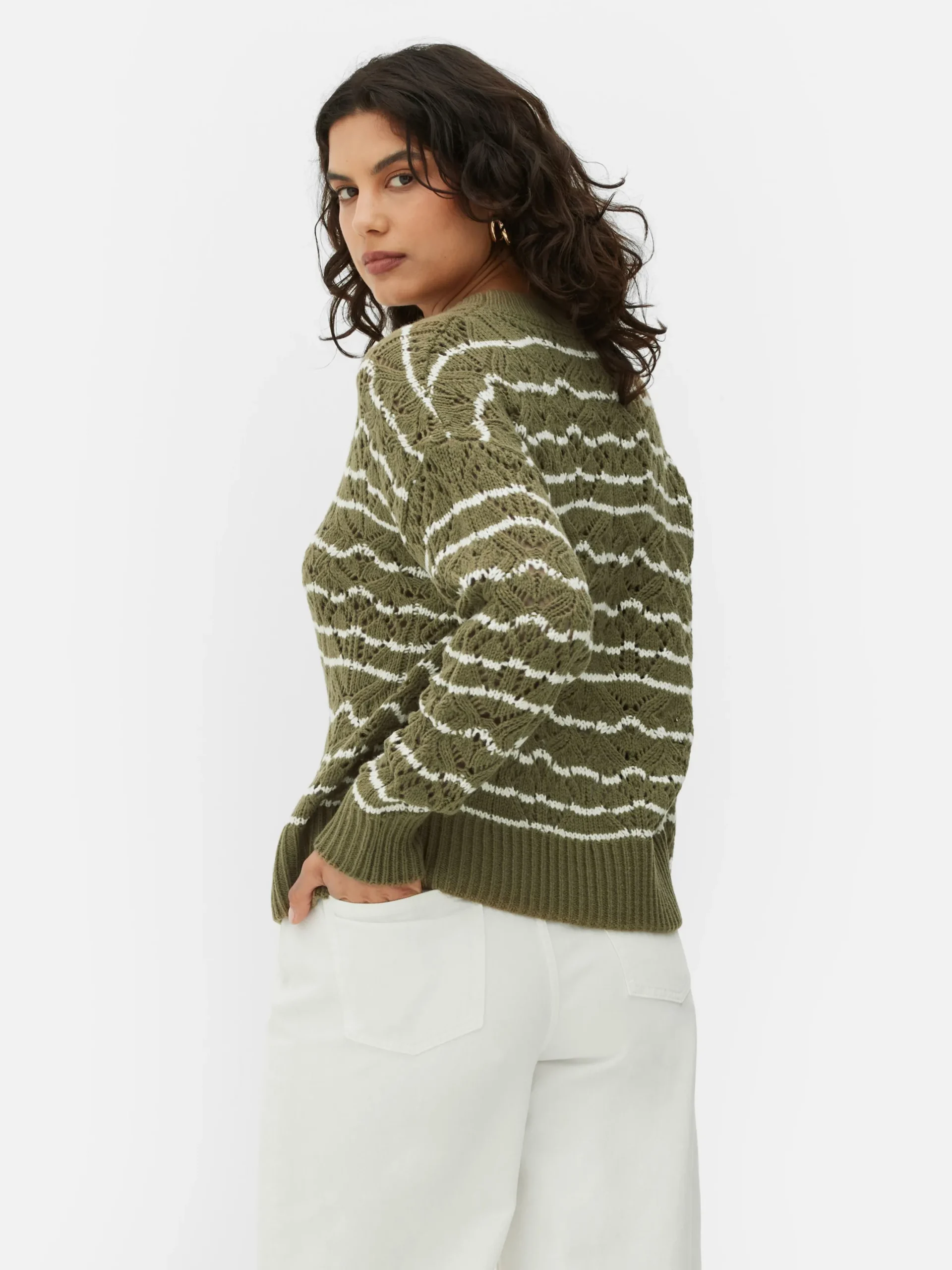 Pullover Und Cardigans|Primark Lochstrickpullover Mit Rundhalsausschnitt Khakifarben