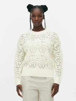 Pullover Und Cardigans|Primark Lochstrickpullover Mit Rundhalsausschnitt Elfenbeinfarben