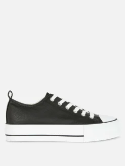 Sneakers|Primark Low-Top Sneakers Aus Kunstleder Mit Plateausohle Schwarz
