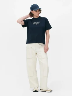 Tops Und T-Shirts|Primark Lässig Geschnittenes Grafik-Hemd Marineblau