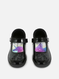 Flache Schuhe|Primark Mary Janes In Lack-Optik Mit Glitzerndem Einhorn Schwarz