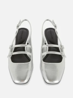 Flache Schuhe|Primark Mary Janes Mit Slingback Und Doppeltem Riemchen Silber