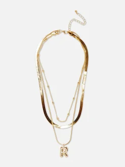Schmuck|Primark Mehrlagige Halskette Mit Gesteppter Initiale Gelb