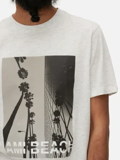 Tops Und T-Shirts|Primark „Miami Beach“ T-Shirt Hellgrau