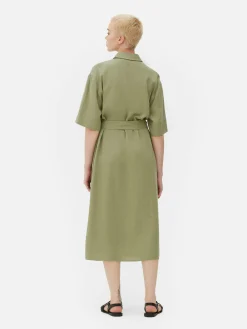 Kleider|Primark Midi-Blusenkleid Khakifarben