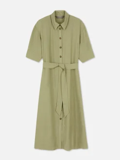 Kleider|Primark Midi-Blusenkleid Khakifarben