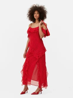 Kleider|Primark Midikleid Mit Rüschen Und Pünktchenmuster Rot