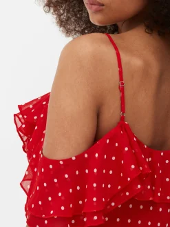 Kleider|Primark Midikleid Mit Rüschen Und Pünktchenmuster Rot