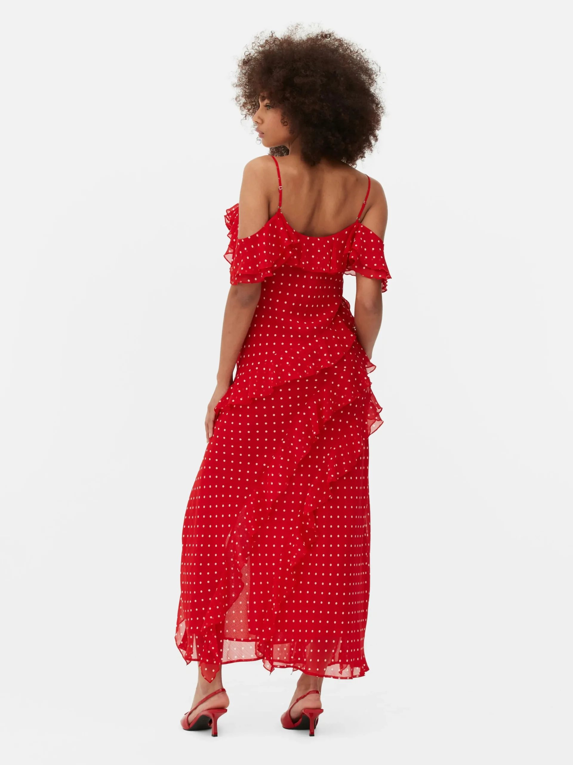 Kleider|Primark Midikleid Mit Rüschen Und Pünktchenmuster Rot
