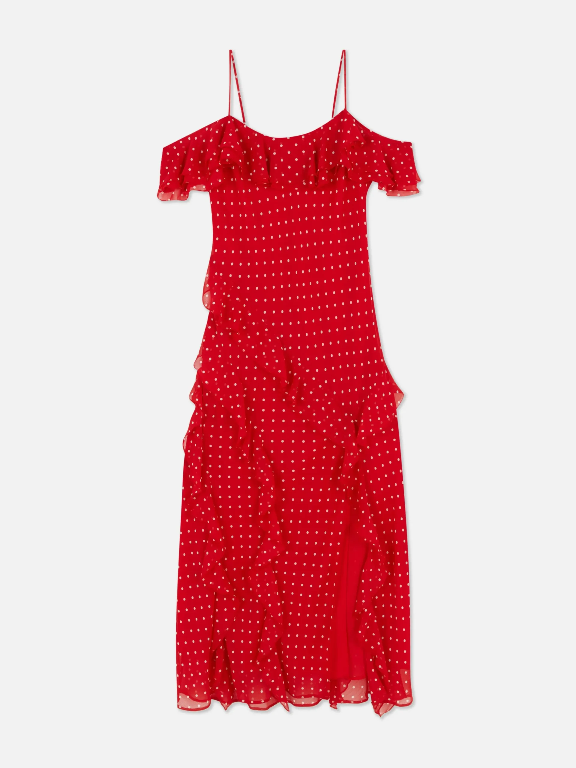 Kleider|Primark Midikleid Mit Rüschen Und Pünktchenmuster Rot
