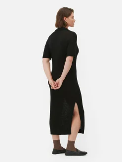 Kleider|Primark Midikleid Mit V-Ausschnitt Und Kragen Schwarz