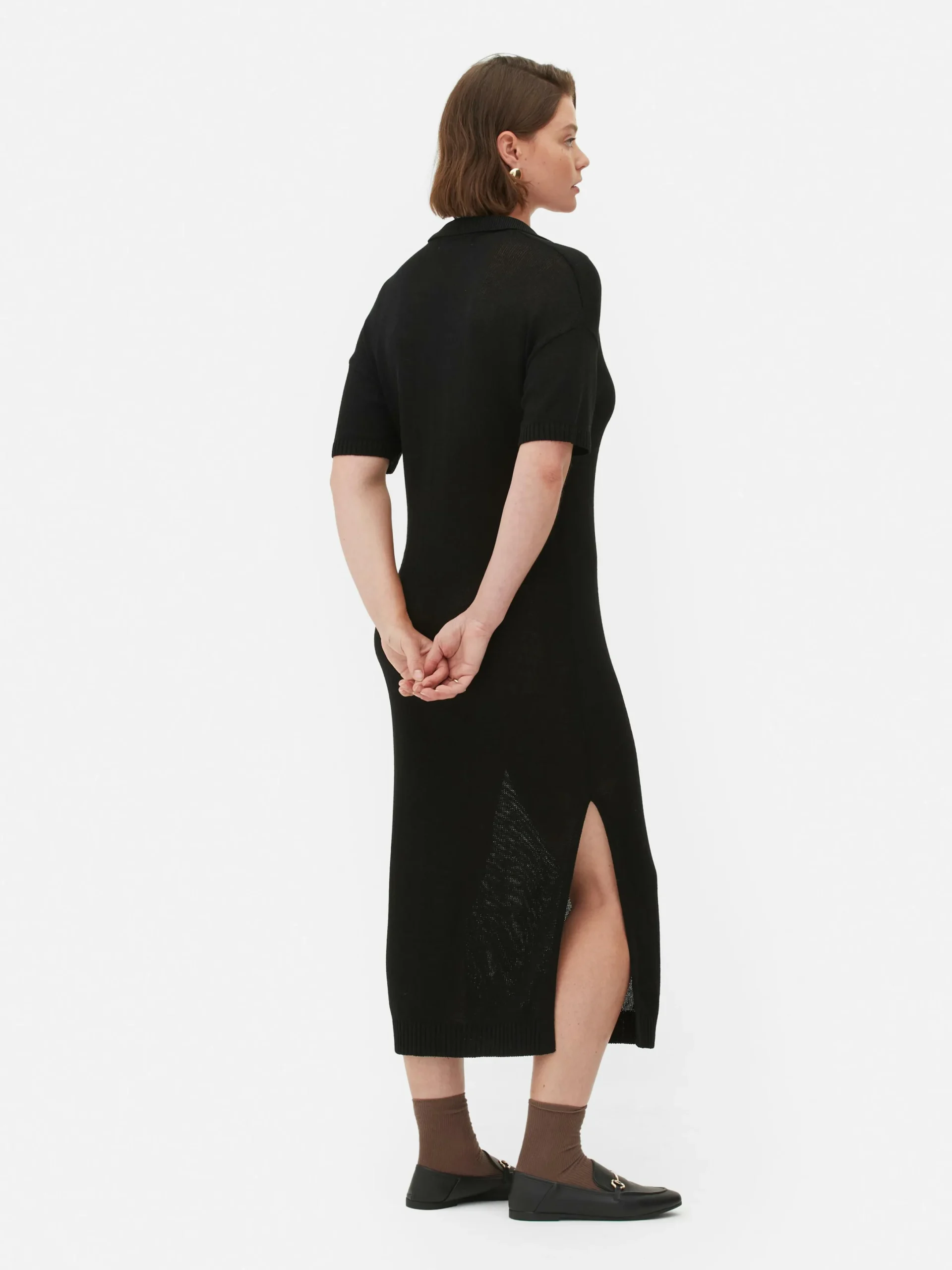 Kleider|Primark Midikleid Mit V-Ausschnitt Und Kragen Schwarz