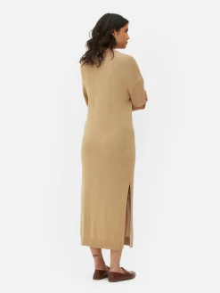 Kleider|Primark Midikleid Mit V-Ausschnitt Und Kragen Beige