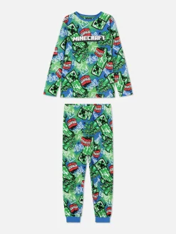 Schlafanzüge Und Nachtwäsche|Primark „Minecraft“ Schlafanzug Aus T-Shirt Und Hose Mit Graffiti-Print Blau